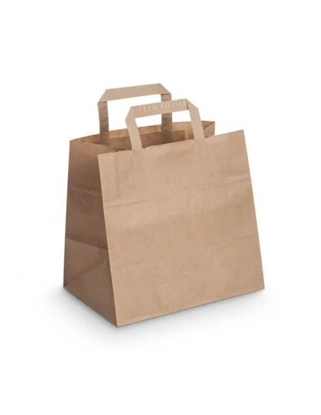 SAC PAPIER BRUN 22+10X28CM POIGNEE PLATE